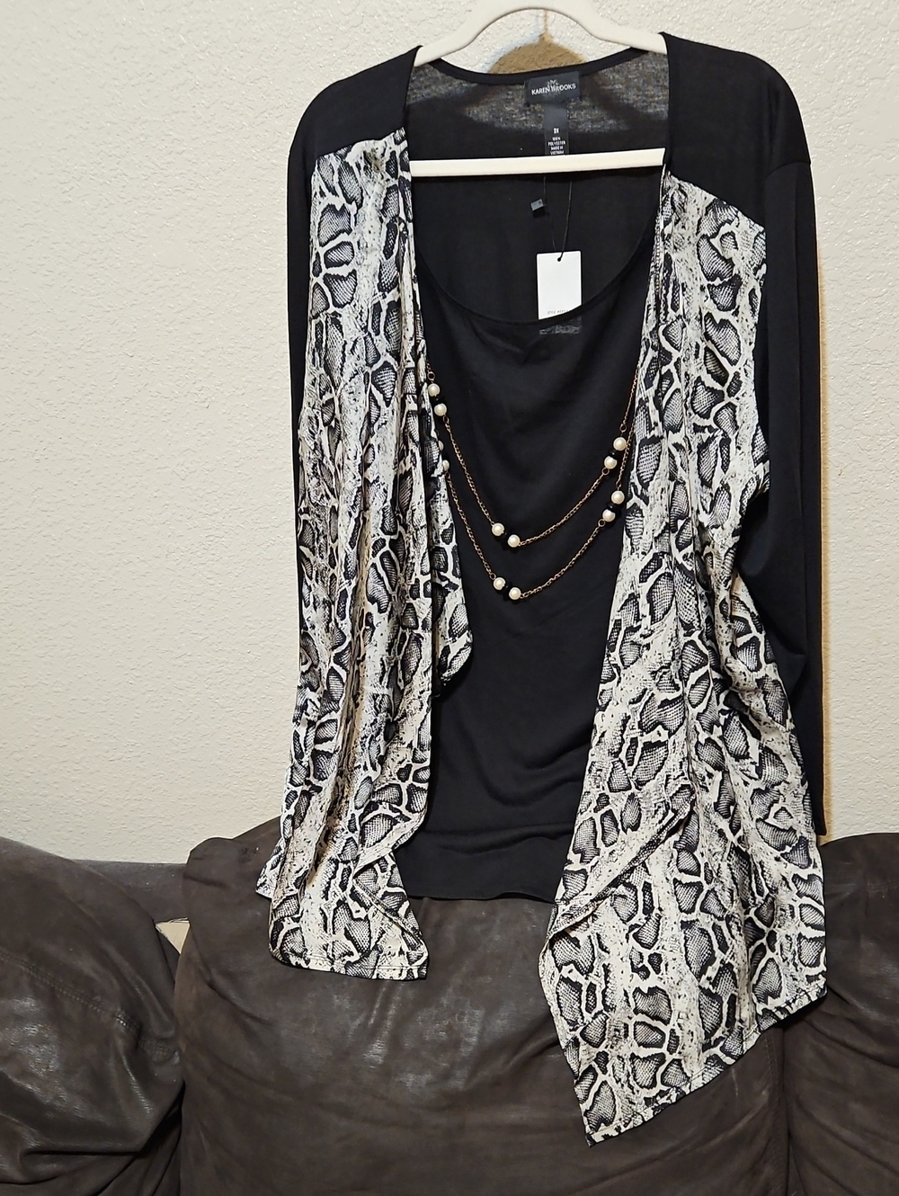 Karen Brooks Black Snake-Print Open Front Layered Cardigan